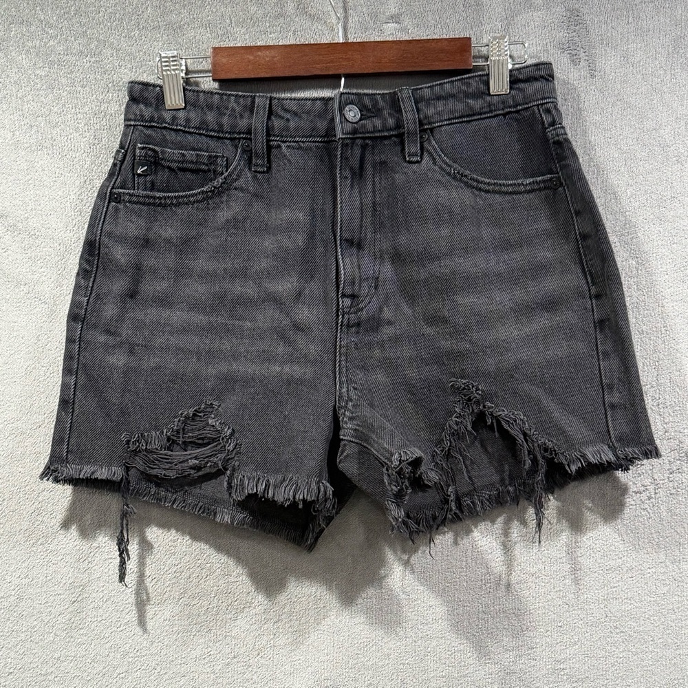 KanCan Estilo High Rise frayed hem cutoff black denim jean shorts size 7/27